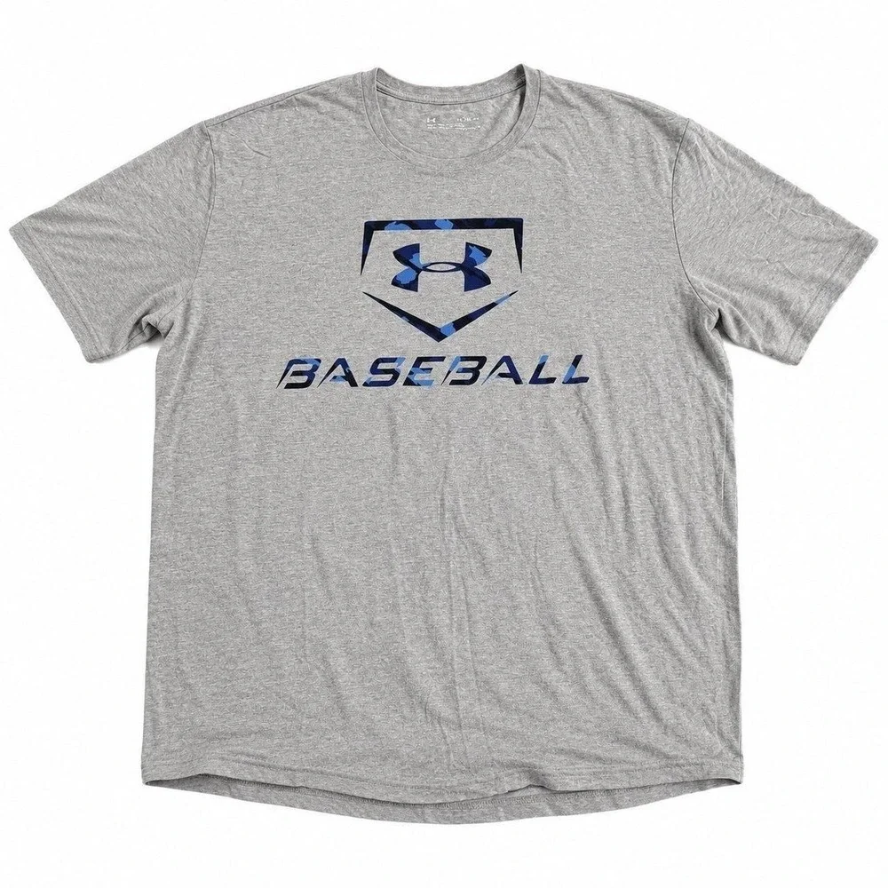 Under Armour Baseball Tshirt (XL) Gray & Blue Baseball shirt (Heat Gear)
